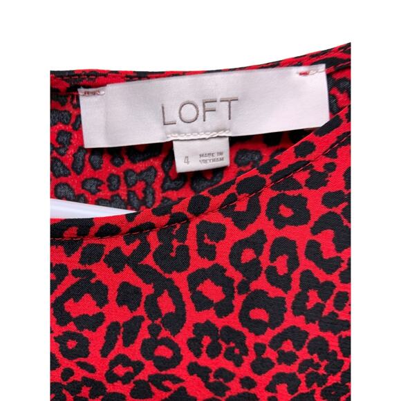 Loft Bright Red Animal Print Slit Midi Dress Size 4 - Picture 3 of 7